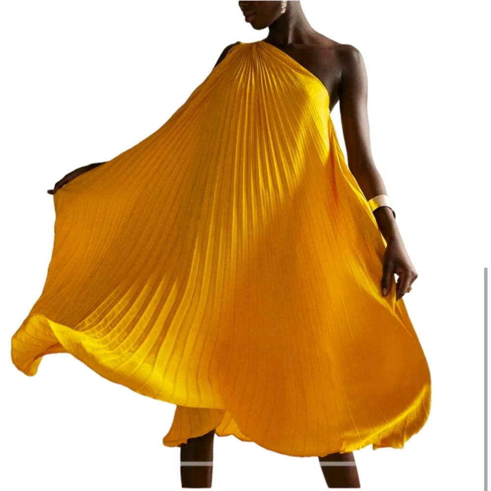 Banana Republic Bright Yellow One Shoulder Pleated Dress - Picture 3 of 13